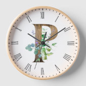 文字かわいらしP素朴木枠の時計 壁時計 (正面)