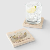 文字が付いているゴールド・トーンの王冠のコースターのTravertine ストーンコースター (横)