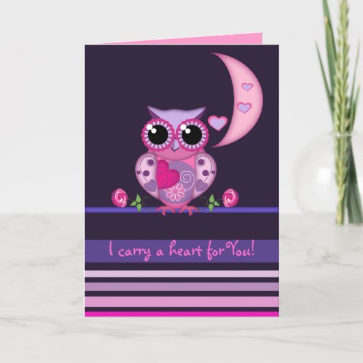 文字が付いているハートカードを運んでいるフクロウを愛して下さい シーズンカード (正面)