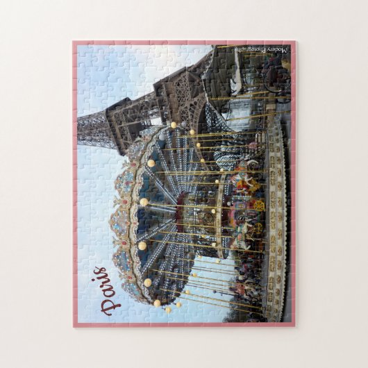 文字が付いているパリの回転木馬(及びエッフェル塔) ジグソーパズル (縦)