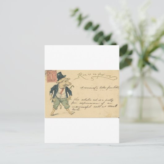 文字が付いているブタそして空のポケット ポストカード (スタンド正面)