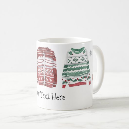 文字が付いている醜いセーター コーヒーマグカップ (正面右)