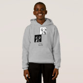 文字で囲まれた斑点状の白黒の子犬 (正面フル)