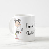 文字で、かわいいテニススターの女の子 コーヒーマグカップ (正面左)