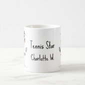 文字で、かわいいテニススターの女の子 コーヒーマグカップ (中央)