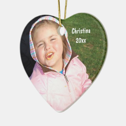 文字とあなた自身のハートの写真の記念品を作成して下さい セラミックオーナメント (左)
