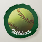 文字とのピンクそして緑のソフトボールの生命 ラウンドクッション (裏面)