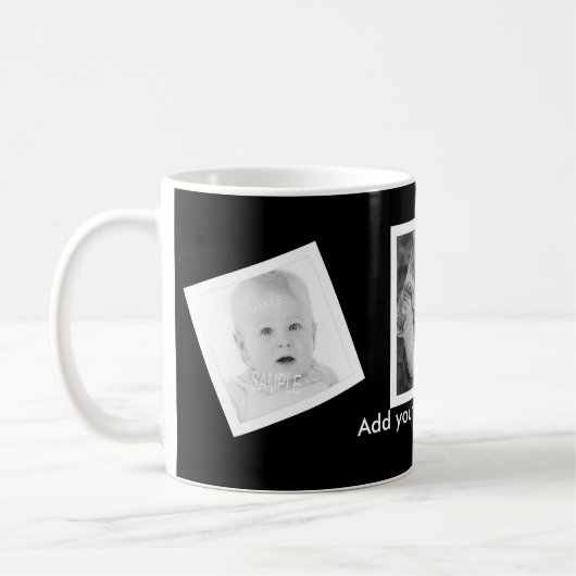 文字との傾けられた写真のカスタムなパーソナライズ コーヒーマグカップ (左)