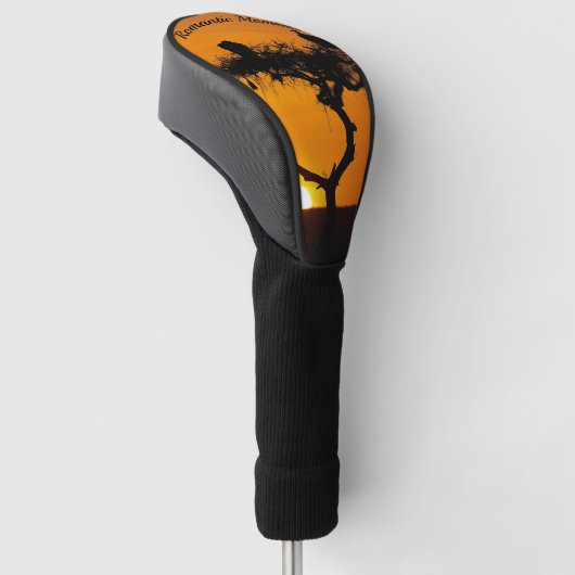 文字とアフリカのオレンジでロマンチックな夕日 ゴルフヘッドカバー (アングル)