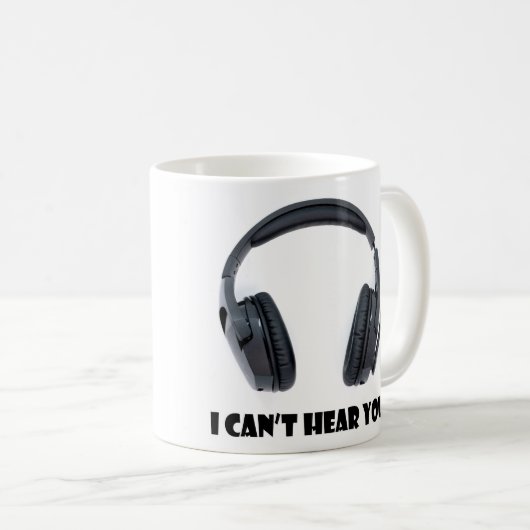 文字とヘッドホーン私は聞くことができません コーヒーマグカップ (正面右)