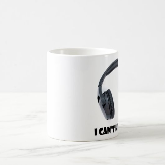 文字とヘッドホーン私は聞くことができません コーヒーマグカップ (中央)