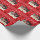 文字と写真のルビー色の赤い雪片の輝きを加えて下さい ラッピングペーパー (角)