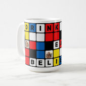 文字と写真の原色の正方形 コーヒーマグカップ (正面左)