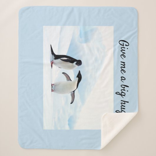 文字と氷の写真でビッグハグペンギン シェルパブランケット (正面)