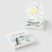 文字と氷の写真でビッグハグペンギン ストーンコースター (横)