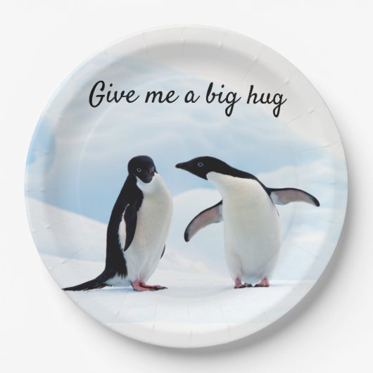 文字と氷の写真でビッグハグペンギン ペーパープレート (正面)