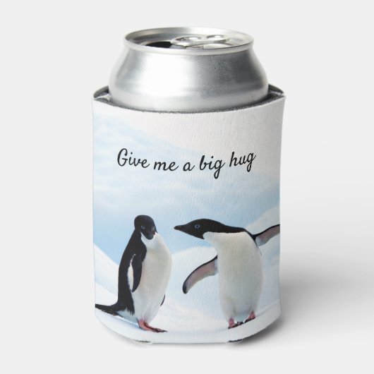 文字と氷の写真でビッグハグペンギン 缶クーラー (缶正面)