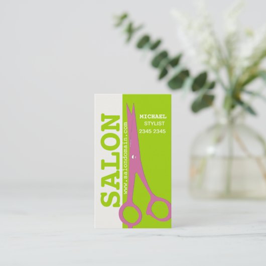 文字のはさみのスタイルを作る縦のサロンのスパの毛の上 予約カード (スタンド正面)