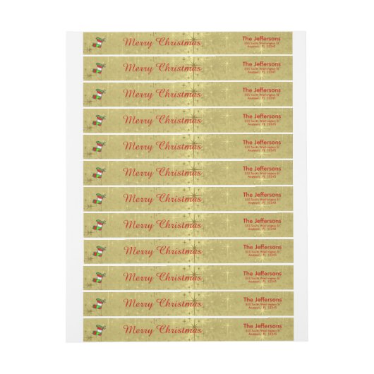 文字のテンプレート、光沢がある金ゴールドの"メリークリスマス" ラップアラウンドラベル (シート)