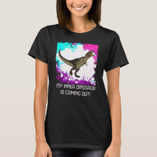 文字のワイシャツが付いている女性のTレックスの多彩の(ばちゃばちゃ)跳ねる Tシャツ