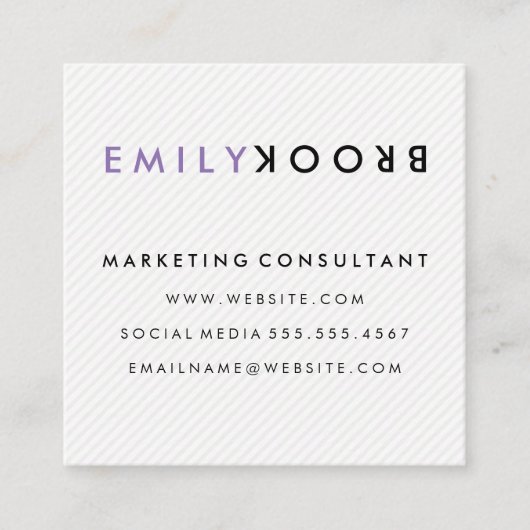 文字の反転ストライプ文字 |モダン | スクエア名刺 (正面)