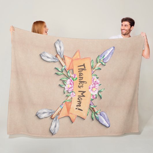 文字の変更：名前の追加Bohoフラワー矢印（ソフトブラウン） フリースブランケット (インサイチュ)