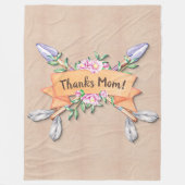 文字の変更：名前の追加Bohoフラワー矢印（ソフトブラウン） フリースブランケット (正面)