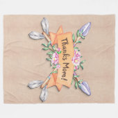 文字の変更：名前の追加Bohoフラワー矢印（ソフトブラウン） フリースブランケット (正面(横))