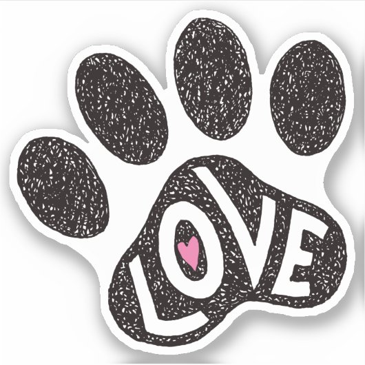 文字の愛とピンクのハートと落書き可能なポープリント シール (正面)