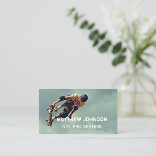 文字の統合されたスケートボードの写真 名刺 (スタンド正面)