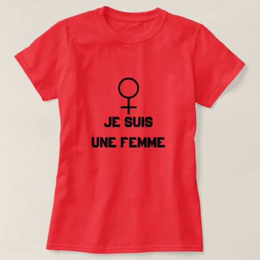 文字のJeのsuisのuneのfemmeが付いている女性の印 Tシャツ (デザイン正面)