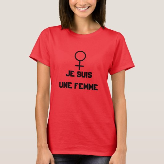 文字のJeのsuisのuneのfemmeが付いている女性の印 Tシャツ (正面)