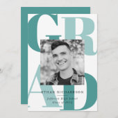 文字はっきりしたティール(緑がかった色) |写真卒業パーティー 招待状 (正面/裏面)