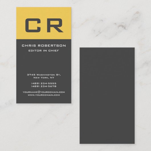 文字はっきりしたモノグラムグレーイエローミニマモダンリスト 名刺 (正面/裏面)