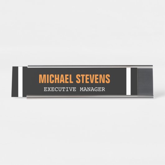 文字はっきりした白黒オレンジスタイリッシュプロフェッショナル デスクネームプレート (正面)