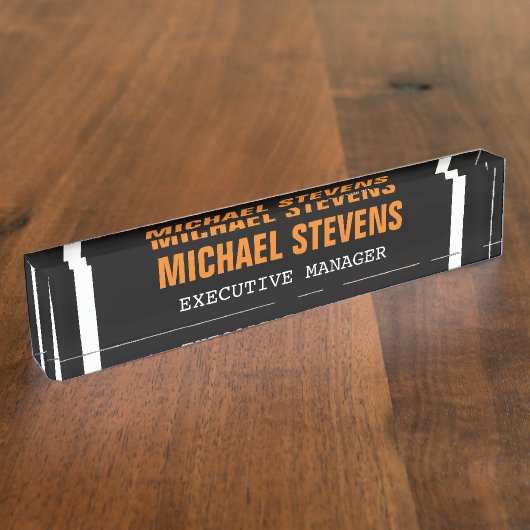 文字はっきりした白黒オレンジスタイリッシュプロフェッショナル デスクネームプレート (側面)