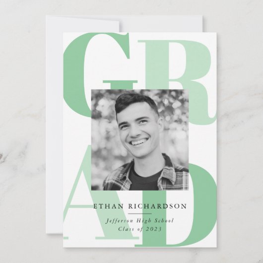 文字はっきりした緑 |写真卒業パーティー 招待状 (正面)