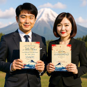 文字をバックにジャポネスク調和で富士と 招待状