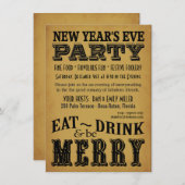 文字を入れる大晦日の招待状のヴィンテージの 招待状 (正面/裏面)