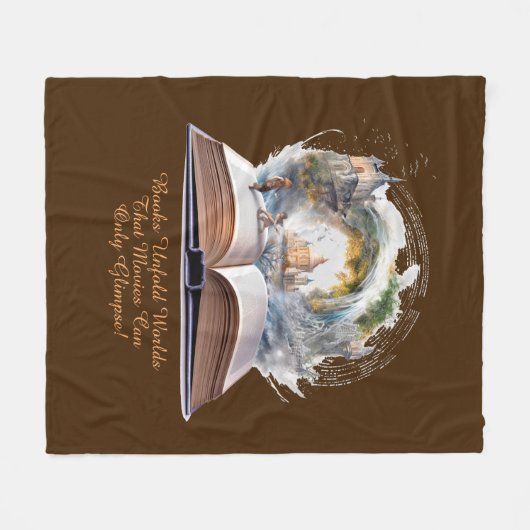 文字を変える、本が世界の映画を垣間見る フリースブランケット (正面(横))