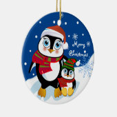 文字を持つかわいいクリスマスのペンギンのオーナメント セラミックオーナメント (右)