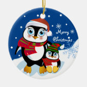 文字を持つかわいいクリスマスのペンギンのオーナメント セラミックオーナメント (正面)