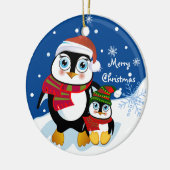 文字を持つかわいいクリスマスのペンギンのオーナメント セラミックオーナメント (左)