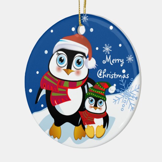 文字を持つかわいいクリスマスのペンギンのオーナメント セラミックオーナメント (左)