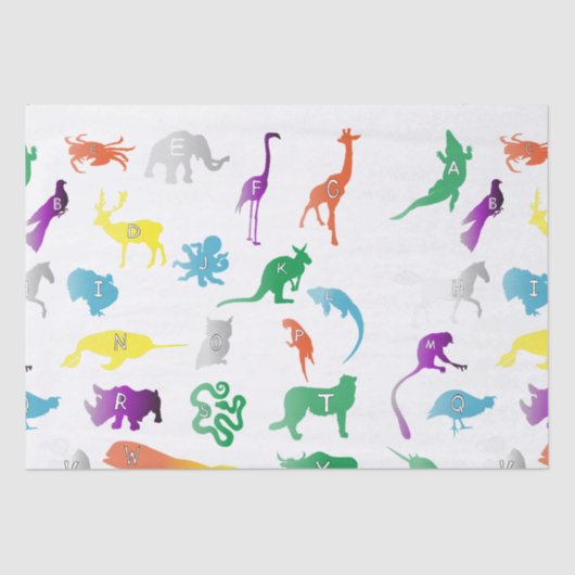 文字を持つ動物。子供のアルファベットかわいい 薄葉紙 (正面)