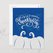 文字エレガントハッピーサンクスギビングかわいいカボチャ シーズンポストカード (正面/裏面)