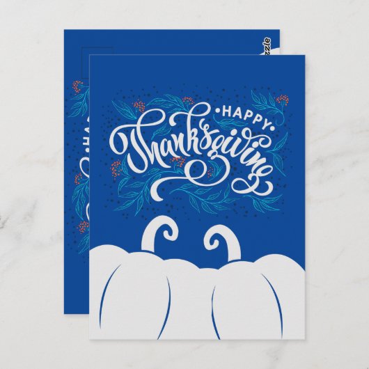 文字エレガントハッピーサンクスギビングかわいいカボチャ ポストカード (正面/裏面)