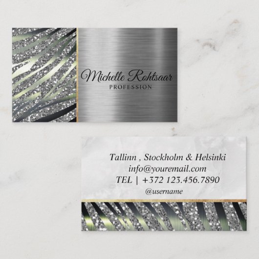 文字エレガント署名ホログラフィックピンクグリッター 名刺 (正面/裏面)