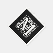 文字エレガントMホワイトオンブラックモノグラム スタンダードカクテルナプキン (角)