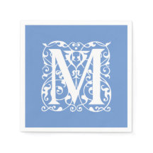 文字エレガントM青と白のモノグラム